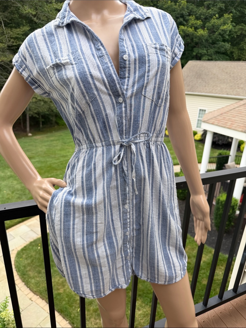 Japna Blue and White Striped Mini Dress